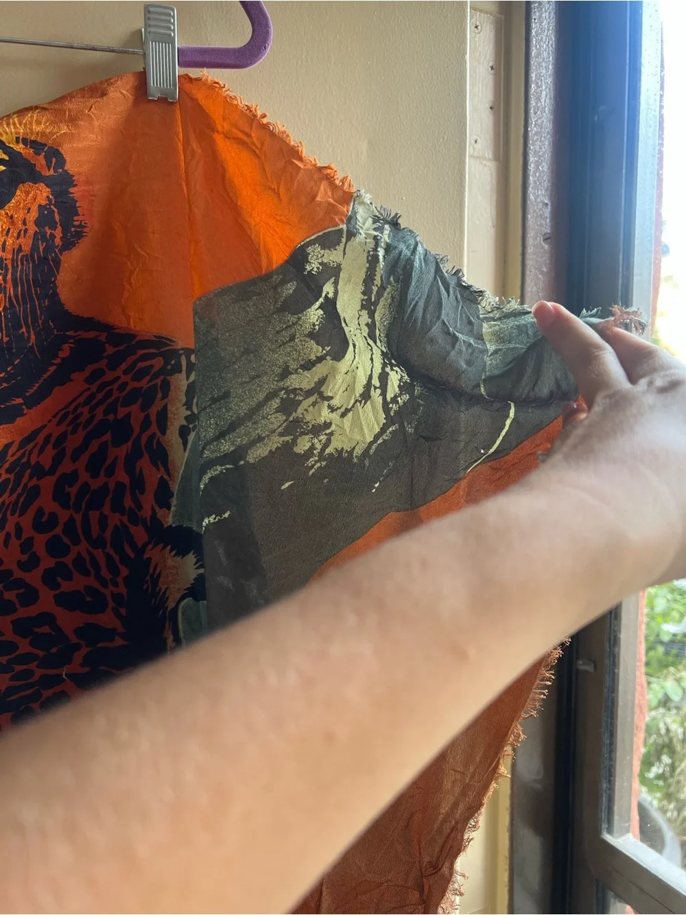 Vintage Gant Gaither Leopard Prin Scarf with Orange & Black Colorblocks